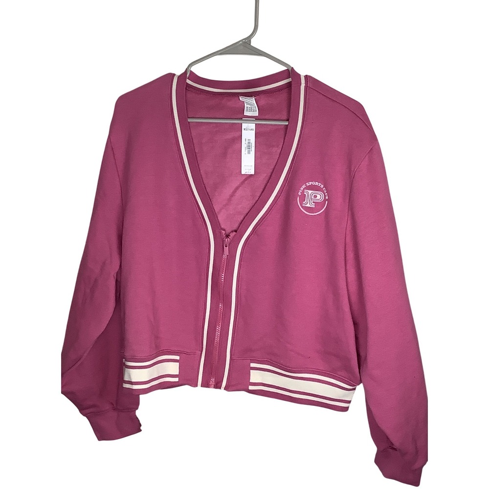PINK Victoria's Secret Varsity Zip Up Cardigan Jacket XXL Berry Pink  NWT